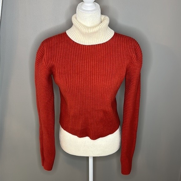 Acne studios Wool Red and cream long sleeve turtleneck sweater size M - Picture 6 of 6